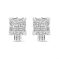 14K White Gold 1.0 Cttw Princess and Baguette-Cut Diamond Square Framed Huggie Hoop Omega Earrings (H-I Color, SI1-SI2 Clarity) Bids.com