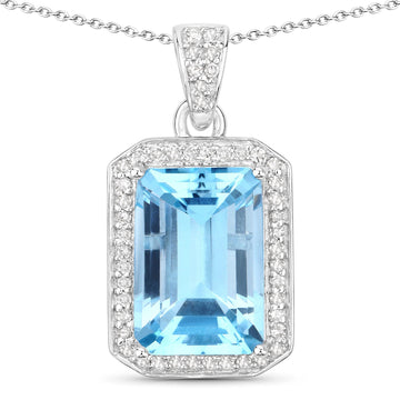 5.85 Carat Genuine Blue Topaz and White Diamond .925 Sterling Silver Pendant Bids.com