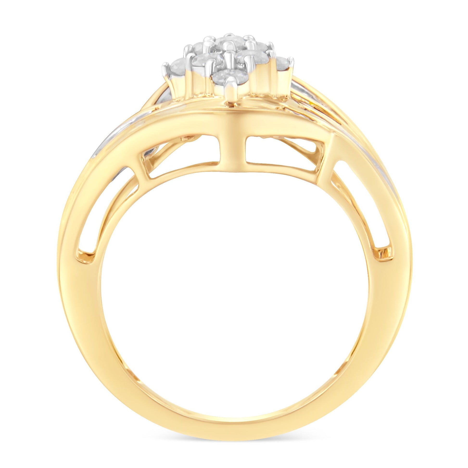 10K Yellow Gold Diamond Bypass Cluster Ring (1 Cttw, I-J Color, I2-I3 Clarity) - Size 7 Bids.com