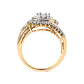 10K Yellow Gold 1 Cttw Round and Baguette cut Diamond Cluster Swirl Band Ring (H-I Color, I1-I2 Clarity) - Ring Size 7 Bids.com
