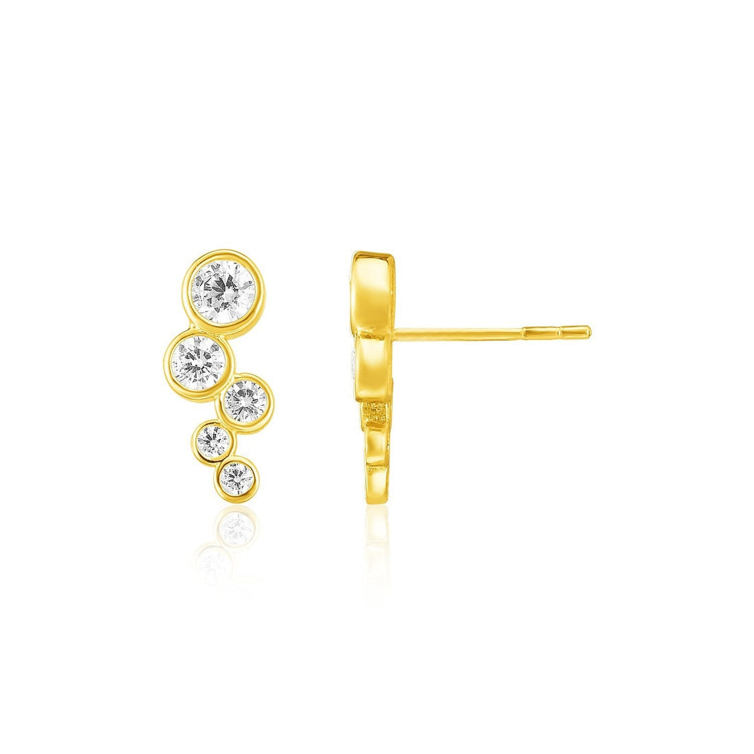 14k Yellow Gold Climber Post Earrings with Circles and Cubic Zirconias Bids.com