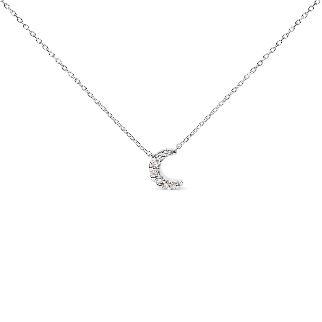 10K White Gold Diamond Accented Crescent Moon Shaped 18" Inch Pendant Necklace (H-I Color, I1-I2 Clarity) Bids.com