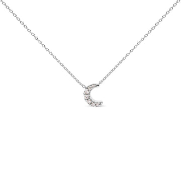 10K White Gold Diamond Accented Crescent Moon Shaped 18" Inch Pendant Necklace (H-I Color, I1-I2 Clarity) Bids.com