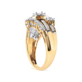 10K Yellow Gold 1 Cttw Round and Baguette cut Diamond Cluster Swirl Band Ring (H-I Color, I1-I2 Clarity) - Ring Size 7 Bids.com