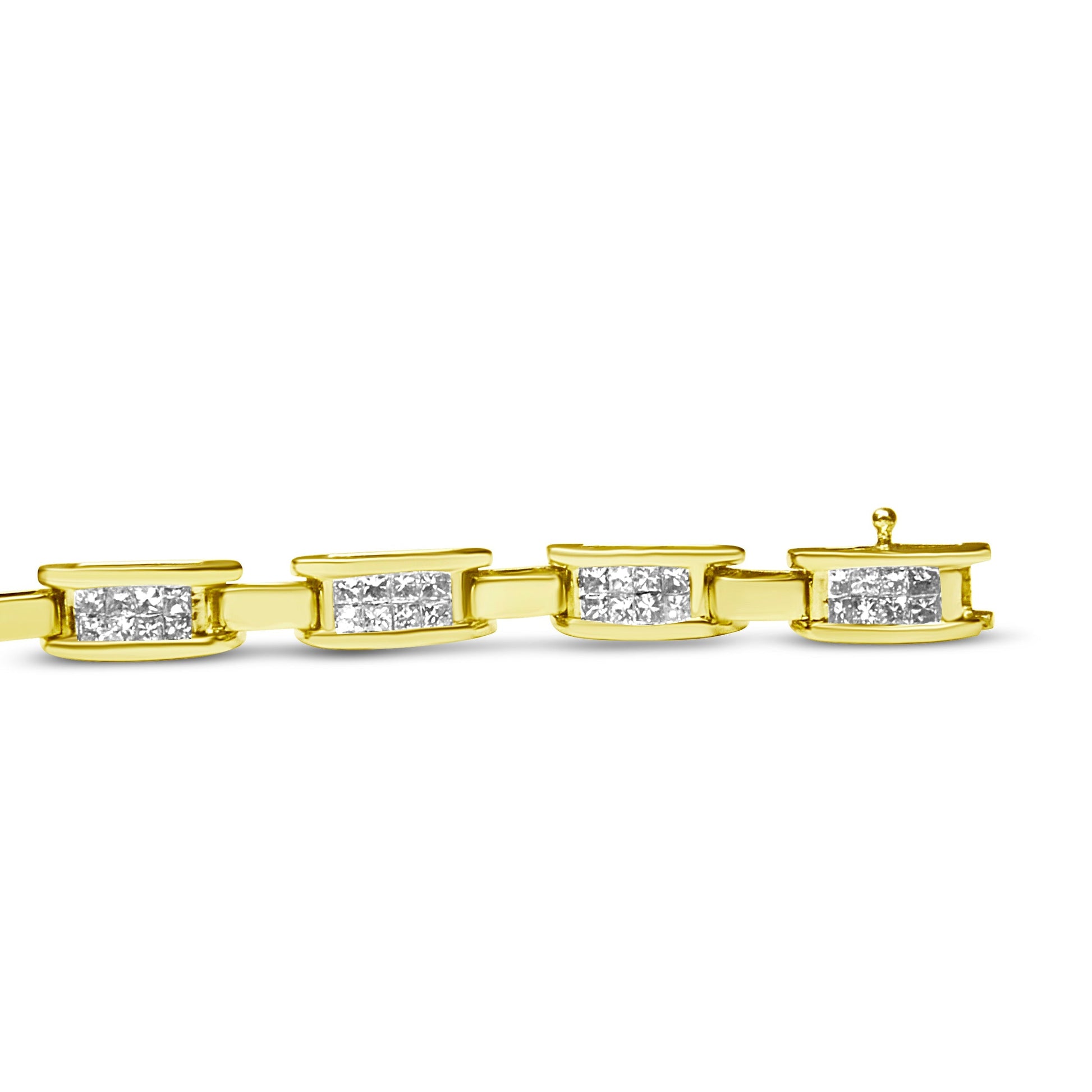 10K Yellow Gold 2.0 Cttw Invisible-Set Princess Cut Diamond Rectangular Link Bracelet (I-J Color, SI2-I1 Clarity) - 7" Bids.com