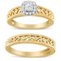 14K Yellow Gold Plated .925 Sterling Silver 1/5 Cttw Diamond Halo and Milgrain Finish Engagement Ring Bridal Set (I-J Color I3 Clarity) - Size 7 Bids.com