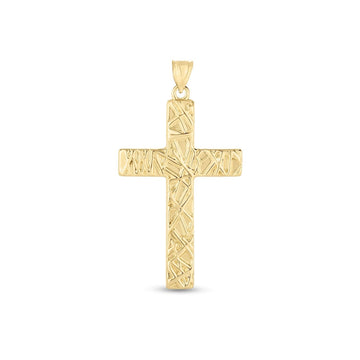 14k Yellow Gold High Polish Textured Cross Pendant Bids.com