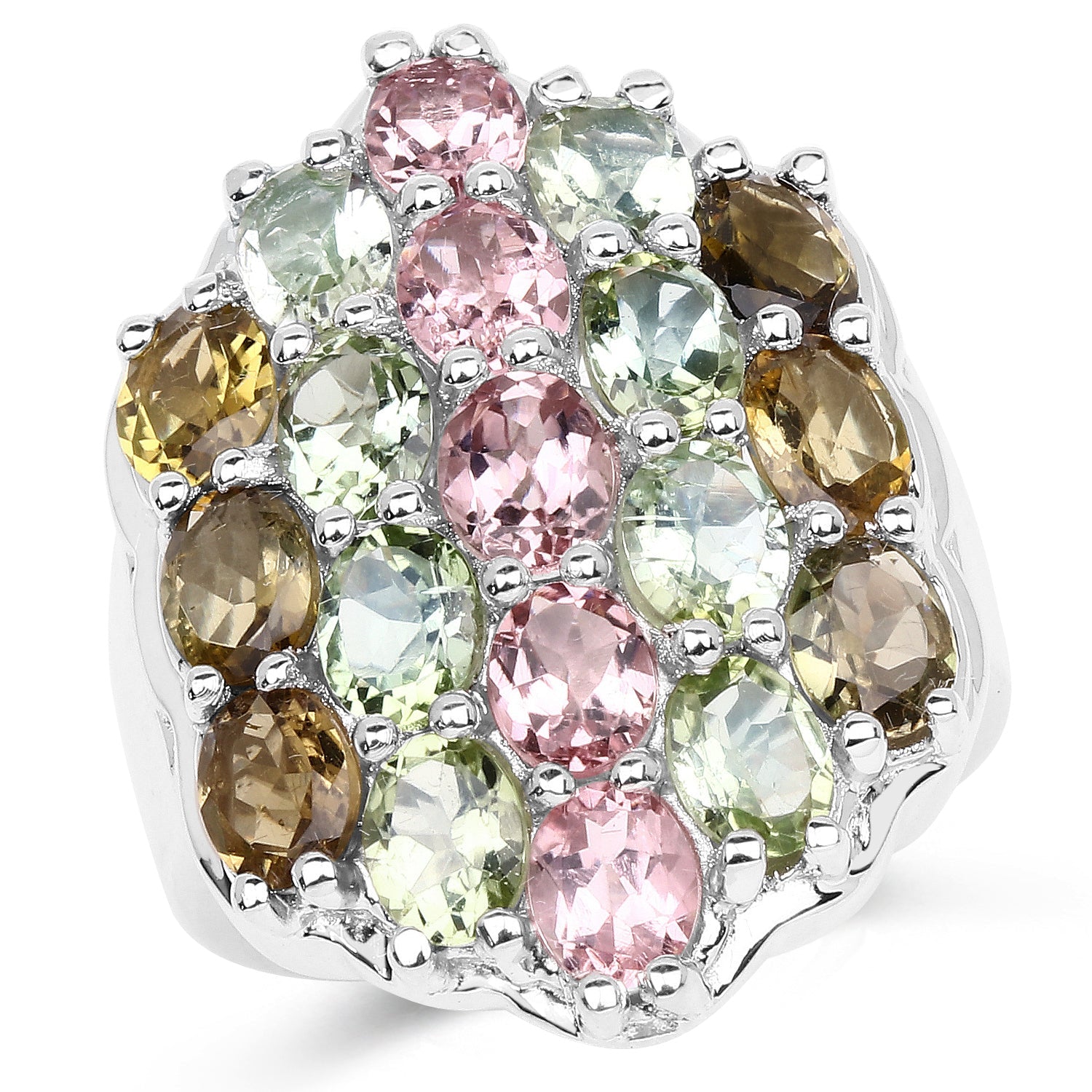 6.74 Carat Genuine Brown Tourmaline, Pink Tourmaline & Green Tourmaline .925 Sterling Silver Ring Bids.com