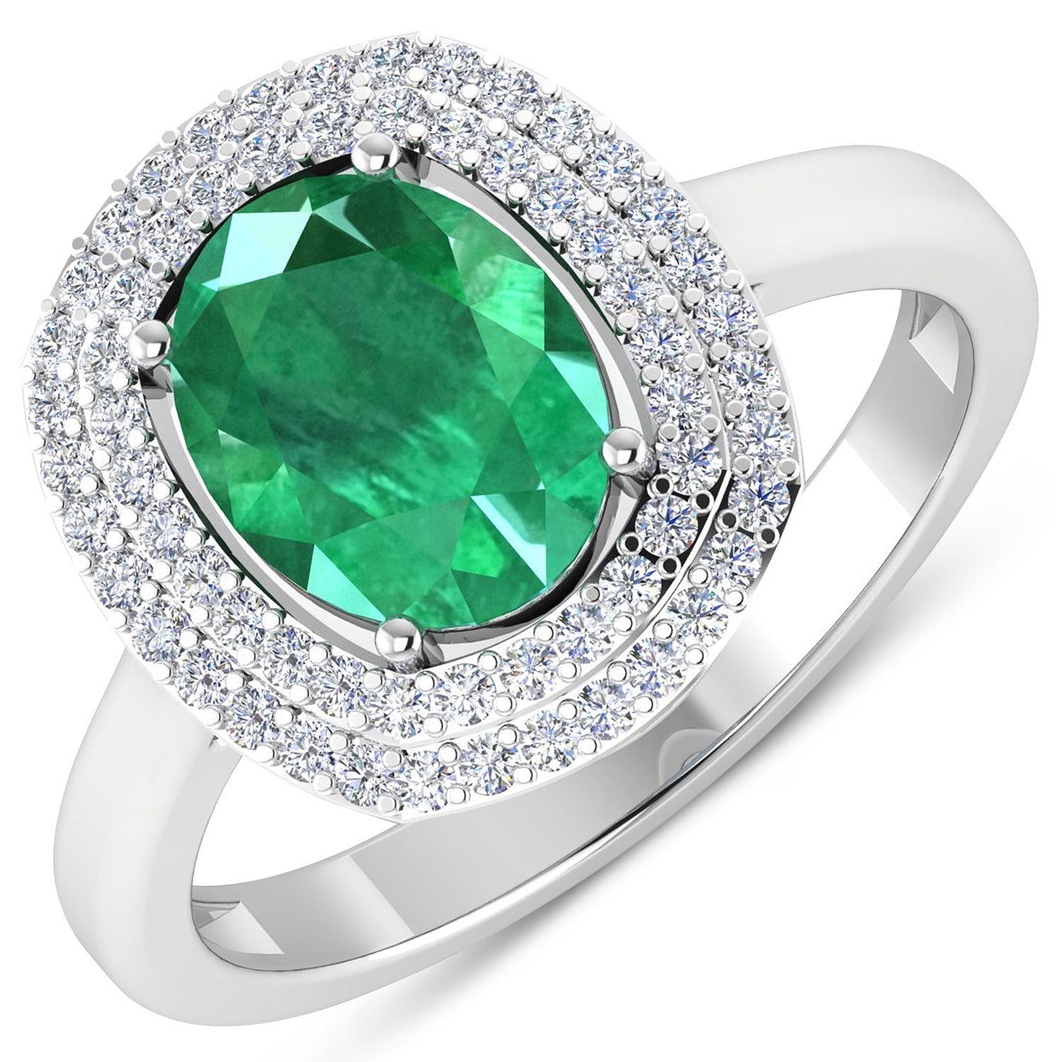 1.97 Carat Genuine Zambian Emerald  and White Diamond 14K White Gold Ring Bids.com