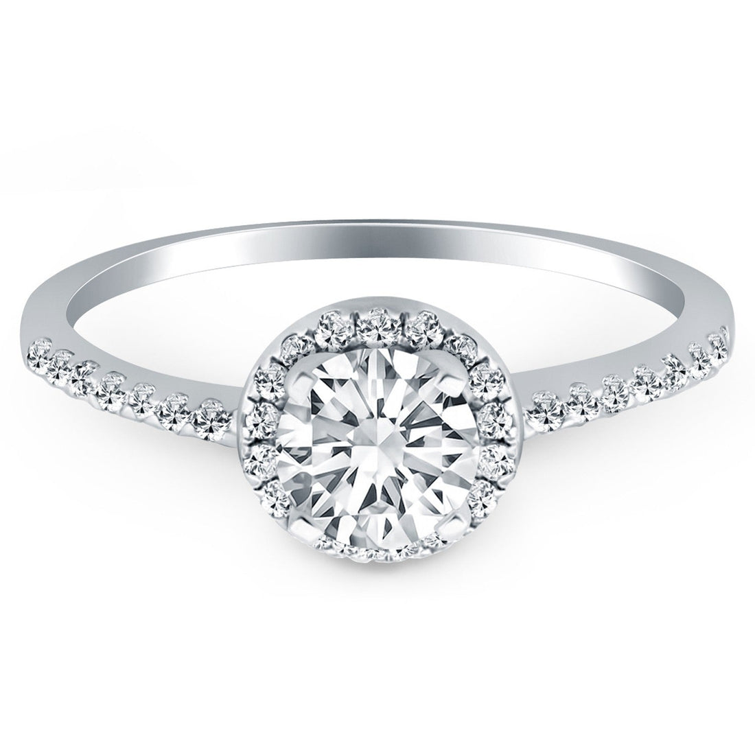 14k White Gold Diamond Halo Collar Engagement Ring Bids.com