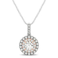 Round Shape Halo Diamond Pendant in 14k White and Rose Gold (1/2 cttw) Bids.com