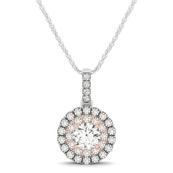 Round Shape Halo Diamond Pendant in 14k White and Rose Gold (1/2 cttw) Bids.com