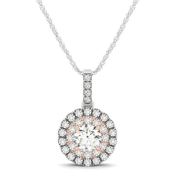 Round Shape Halo Diamond Pendant in 14k White and Rose Gold (1/2 cttw) Bids.com