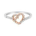 10K Rose Gold over .925 Sterling Silver 1/5 Cttw Diamond Two Tone Open Heart Promise or Fashion Ring (I-J Color, I2-I3 Clarity) - Size 6 Bids.com