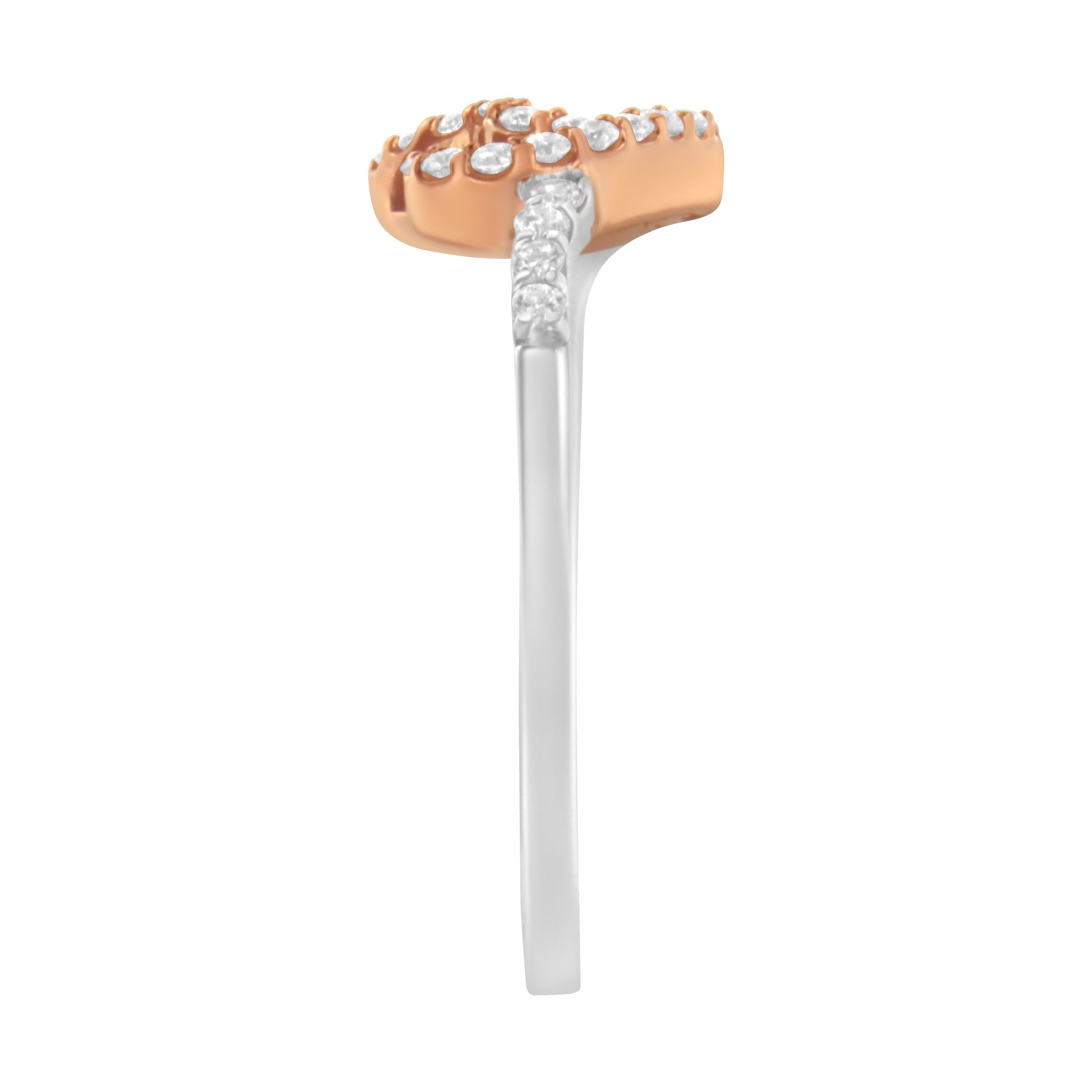 10K Rose Gold over .925 Sterling Silver 1/5 Cttw Diamond Two Tone Open Heart Promise or Fashion Ring (I-J Color, I2-I3 Clarity) - Size 6 Bids.com