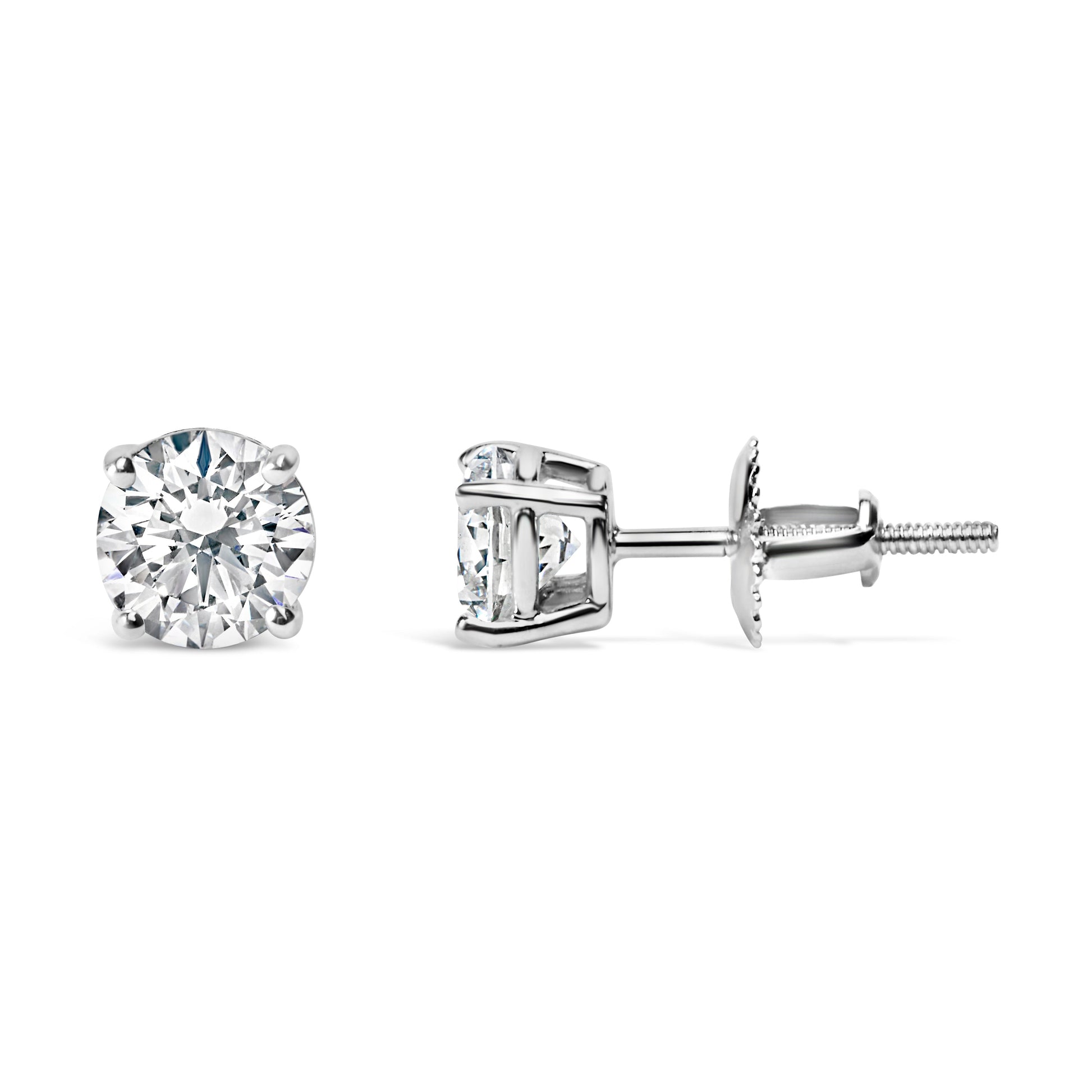 14K White Gold 2.00 Cttw Lab Grown Round Brilliant-Cut Diamond Classic 4-Prong Stud Earrings with Screw Backs (F-G color, VVS2-VS1 Clarity) Bids.com