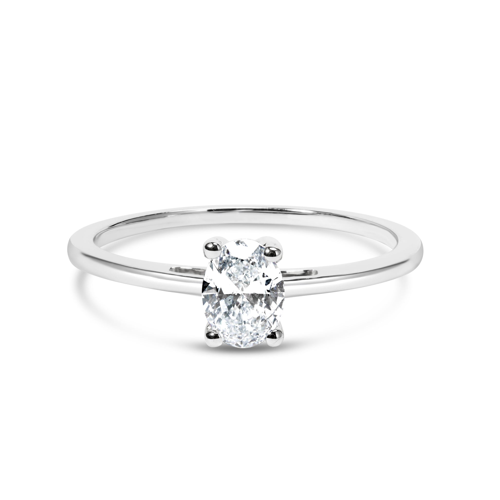 14K White Gold 1/2 Cttw Oval Lab Grown Diamond 4 Prong Solitaire Engagement Ring (F-G Color, VS2-SI1 Clarity) - Size 7 Bids.com