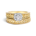14K Yellow Gold Plated .925 Sterling Silver 1/5 Cttw Diamond Halo and Milgrain Finish Engagement Ring Bridal Set (I-J Color I3 Clarity) - Size 7 Bids.com