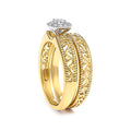 14K Yellow Gold Plated .925 Sterling Silver 1/5 Cttw Diamond Halo and Milgrain Finish Engagement Ring Bridal Set (I-J Color I3 Clarity) - Size 7 Bids.com