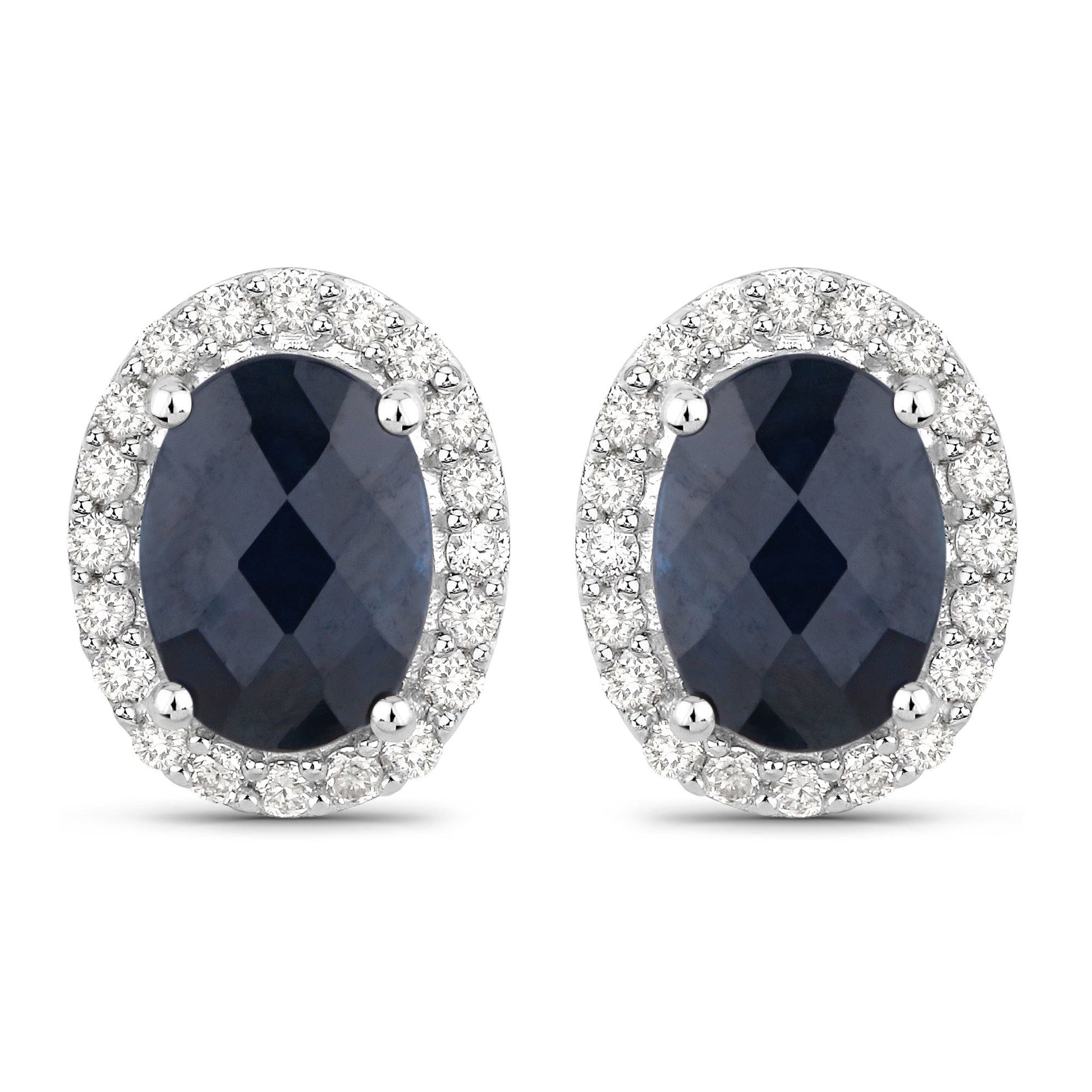 2.16 Carat Genuine Blue Sapphire and White Diamond 14K White Gold Earrings Bids.com