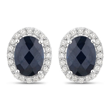 2.16 Carat Genuine Blue Sapphire and White Diamond 14K White Gold Earrings Bids.com
