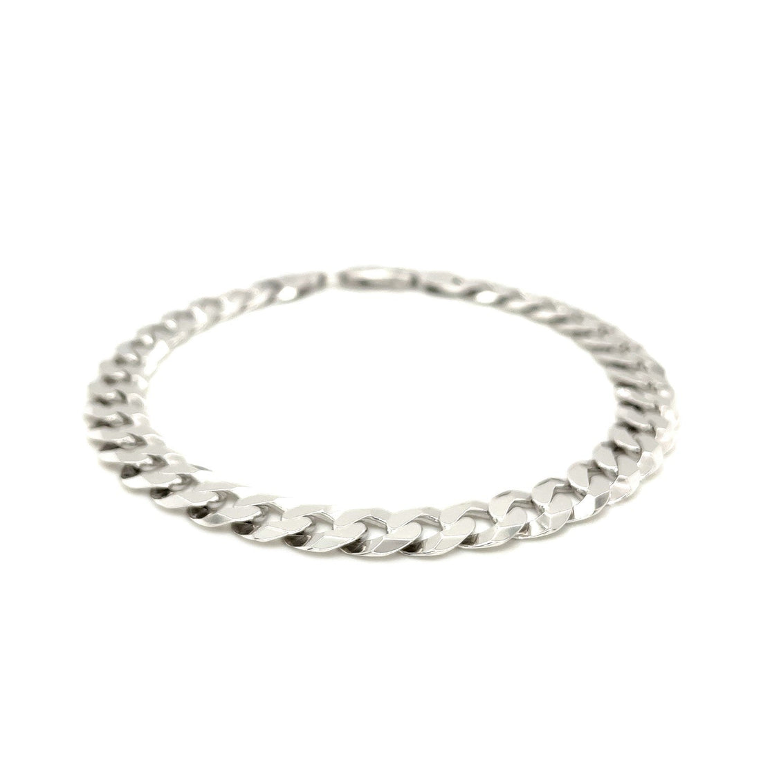 Rhodium Plated 7.9mm Sterling Silver Curb Style Bracelet Bids.com
