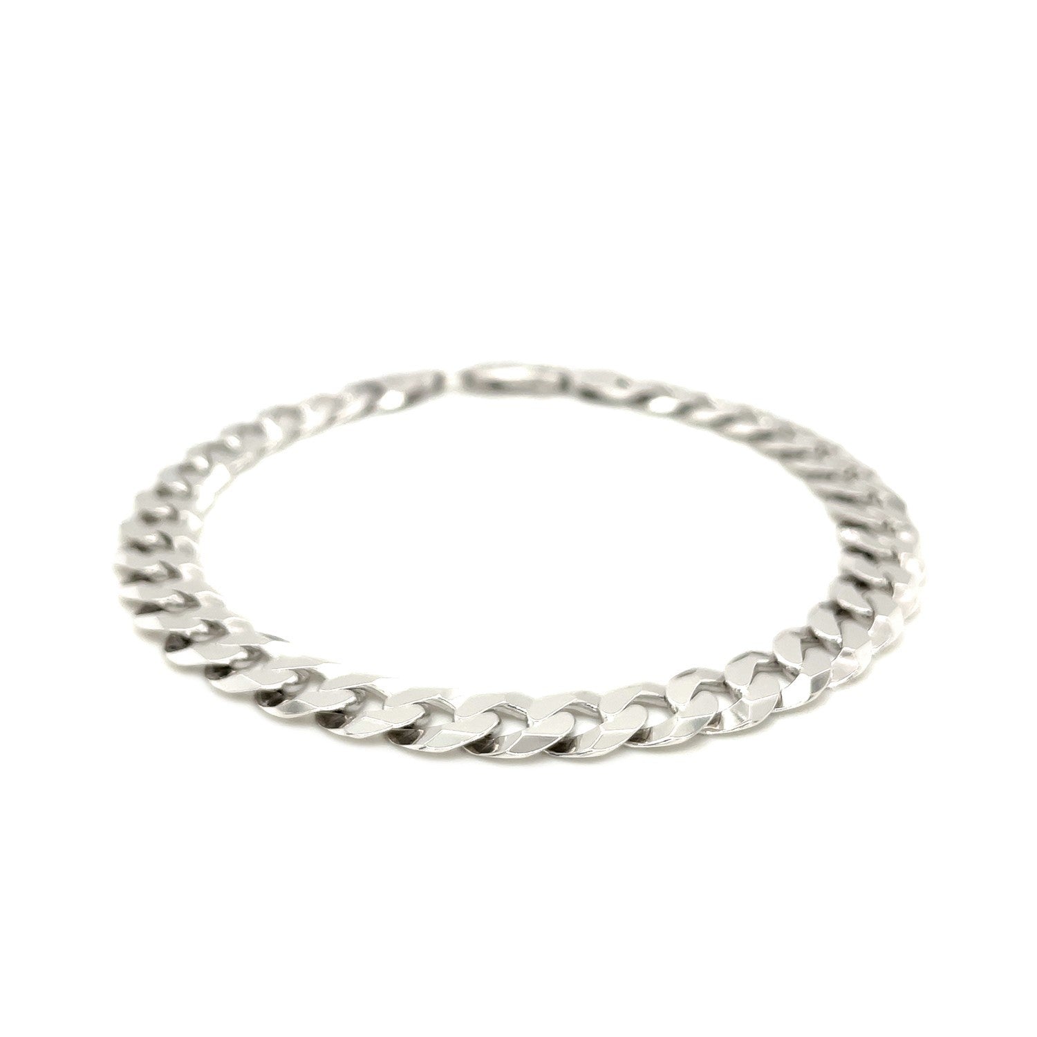 Rhodium Plated 7.9mm Sterling Silver Curb Style Bracelet Bids.com