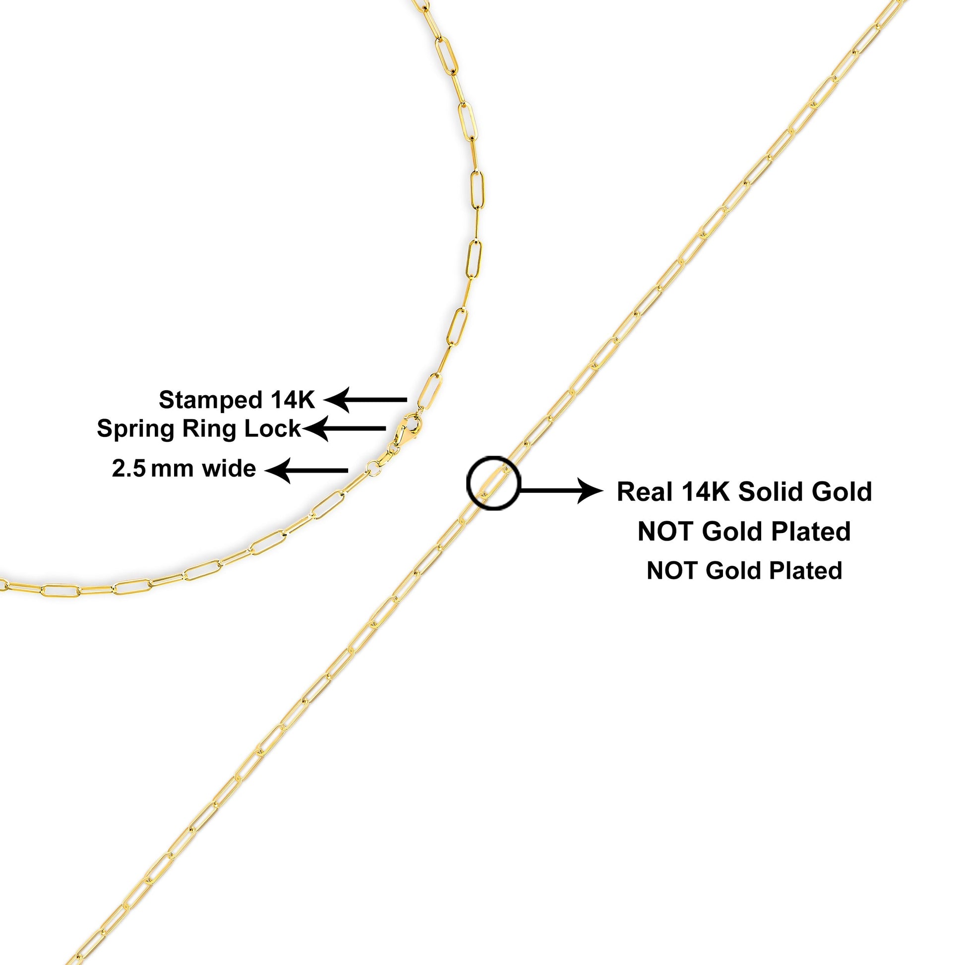 Solid 14K Yellow Gold 2.5mm Paperclip Chain Necklace Unisex 18" Inches Bids.com
