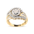 10K Yellow Gold 1 Cttw Round and Baguette cut Diamond Cluster Swirl Band Ring (H-I Color, I1-I2 Clarity) - Ring Size 7 Bids.com