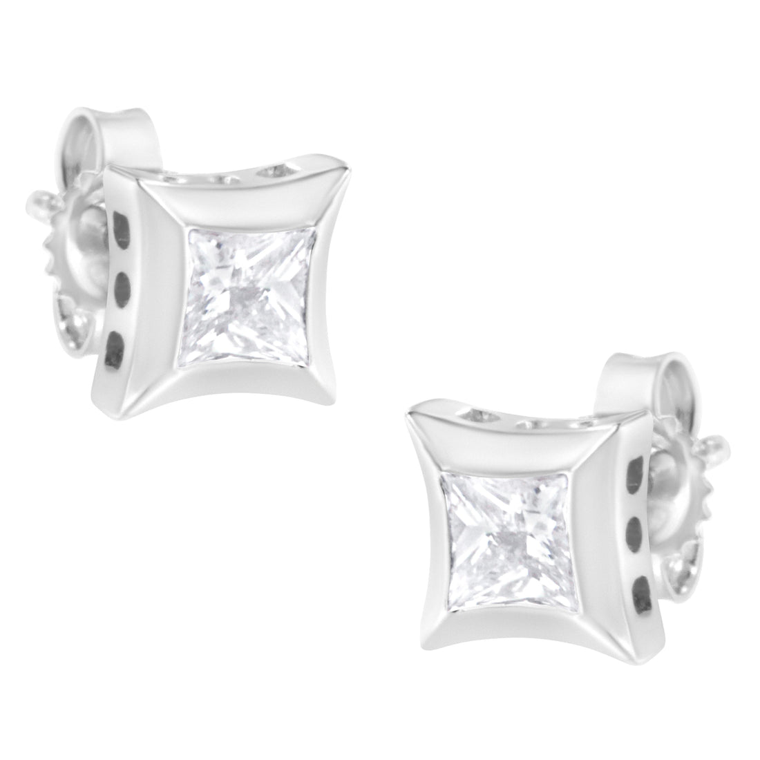 10K White Gold 1/2 Cttw Invisible Set Princess-Cut Diamond Stud Earrings (H-I Color, SI2-I1 Clarity) Bids.com