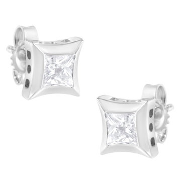 10K White Gold 1/2 Cttw Invisible Set Princess-Cut Diamond Stud Earrings (H-I Color, SI2-I1 Clarity) Bids.com