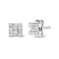 10K White Gold 1/7 Cttw Round and Baguette Diamond Mosaic Square Stud Earrings (H-I Color, I1-I2 Clarity) Bids.com