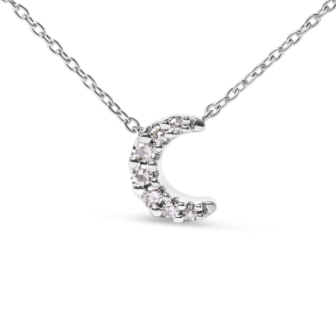 10K White Gold Diamond Accented Crescent Moon Shaped 18" Inch Pendant Necklace (H-I Color, I1-I2 Clarity) Bids.com