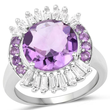 5.20 Carat Genuine Amethyst and White Topaz .925 Sterling Silver Ring Bids.com