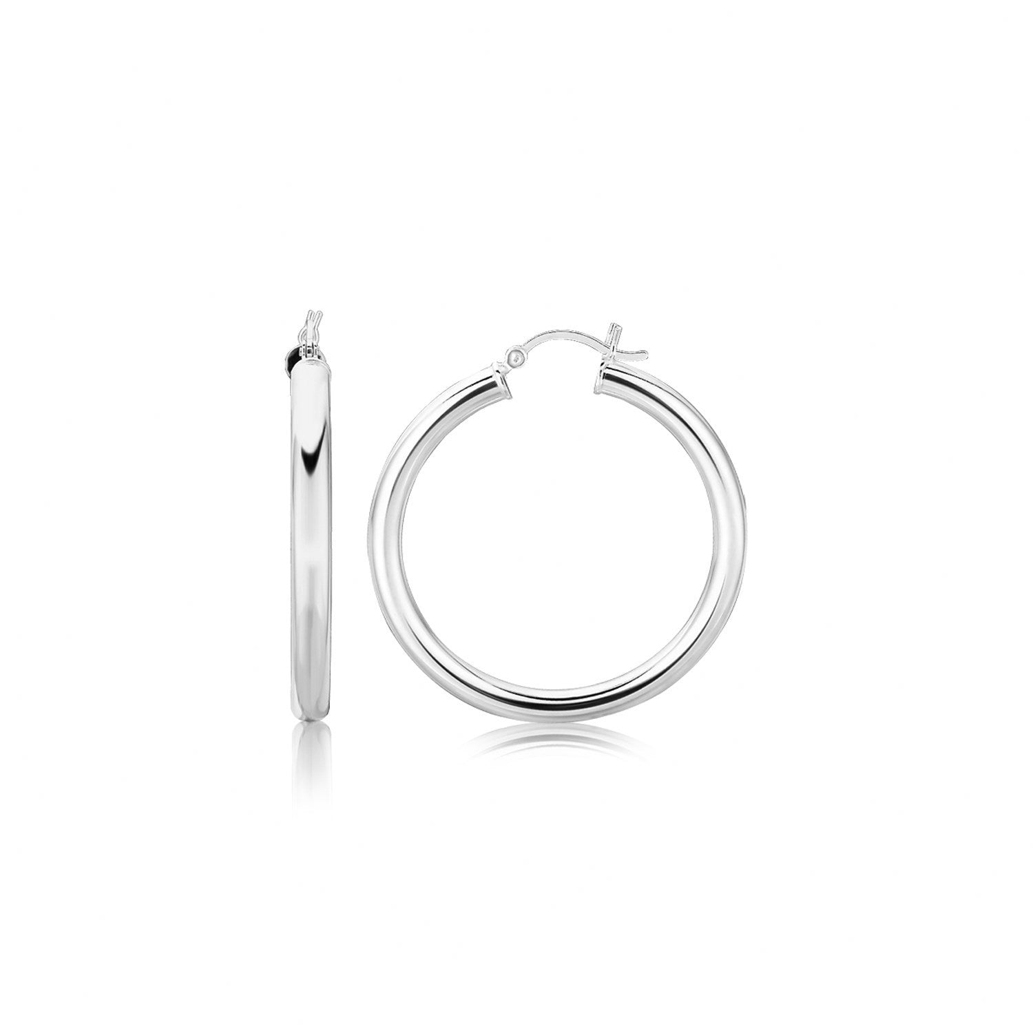 Sterling Silver Thick Rhodium Plated Polished Hoop Style Earrings (35mm) Bids.com