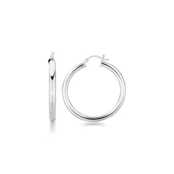 Sterling Silver Thick Rhodium Plated Polished Hoop Style Earrings (35mm) Bids.com