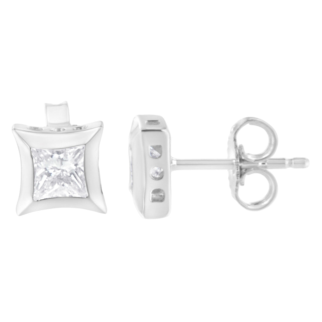 10K White Gold 1/2 Cttw Invisible Set Princess-Cut Diamond Stud Earrings (H-I Color, SI2-I1 Clarity) Bids.com