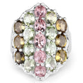 6.74 Carat Genuine Brown Tourmaline, Pink Tourmaline & Green Tourmaline .925 Sterling Silver Ring Bids.com