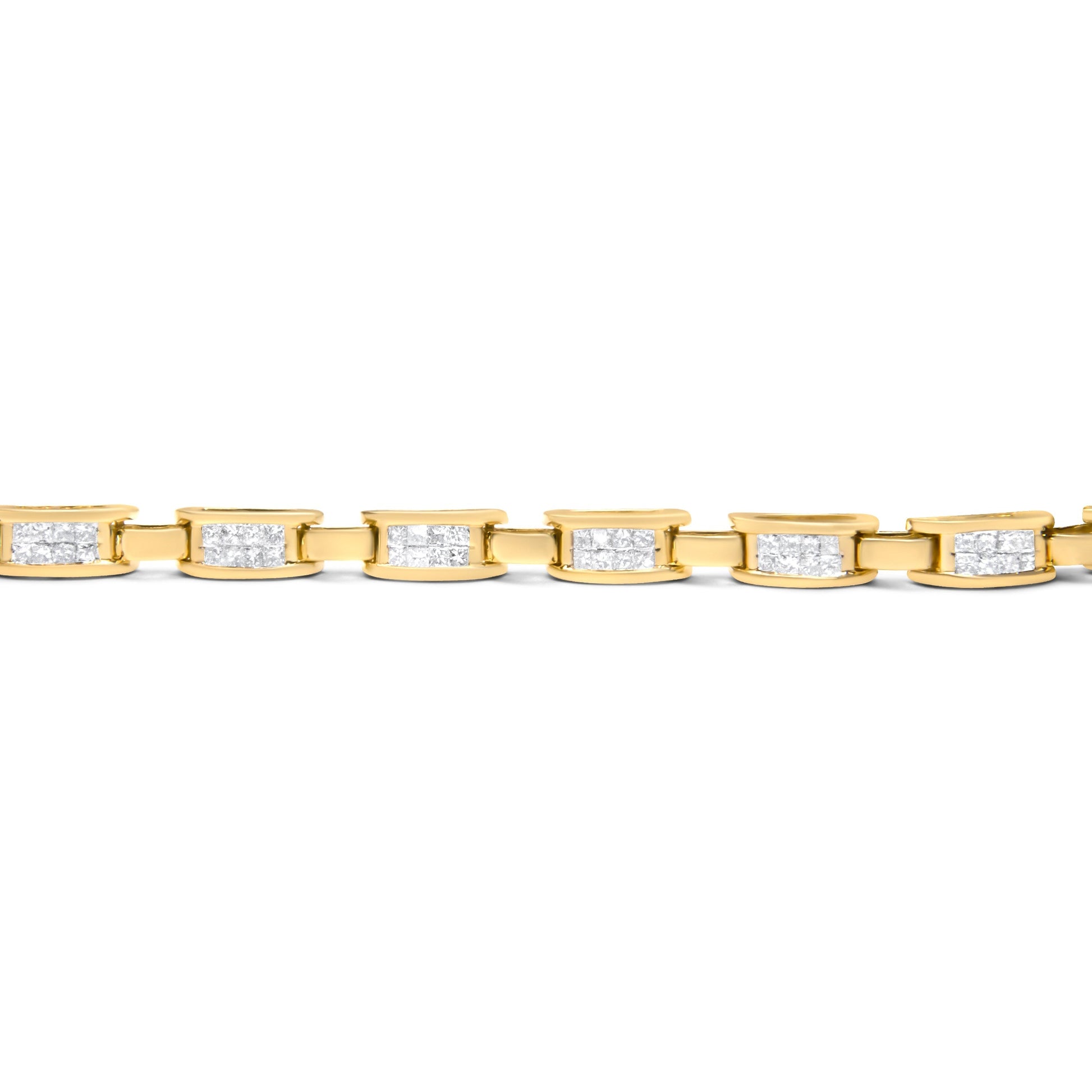 10K Yellow Gold 2.0 Cttw Invisible-Set Princess Cut Diamond Rectangular Link Bracelet (I-J Color, SI2-I1 Clarity) - 7" Bids.com