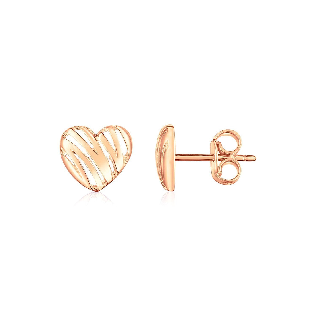 14K Rose Gold High Polish Scribble Heart Stud Earrings Bids.com