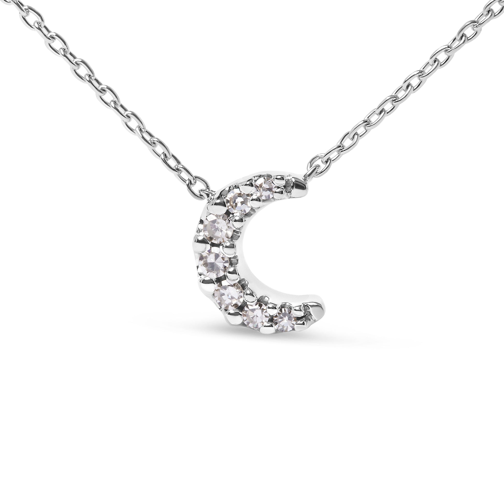 10K White Gold Diamond Accented Crescent Moon Shaped 18" Inch Pendant Necklace (H-I Color, I1-I2 Clarity) Bids.com