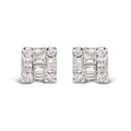 10K White Gold 1/7 Cttw Round and Baguette Diamond Mosaic Square Stud Earrings (H-I Color, I1-I2 Clarity) Bids.com