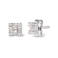 10K White Gold 1/7 Cttw Round and Baguette Diamond Mosaic Square Stud Earrings (H-I Color, I1-I2 Clarity) Bids.com