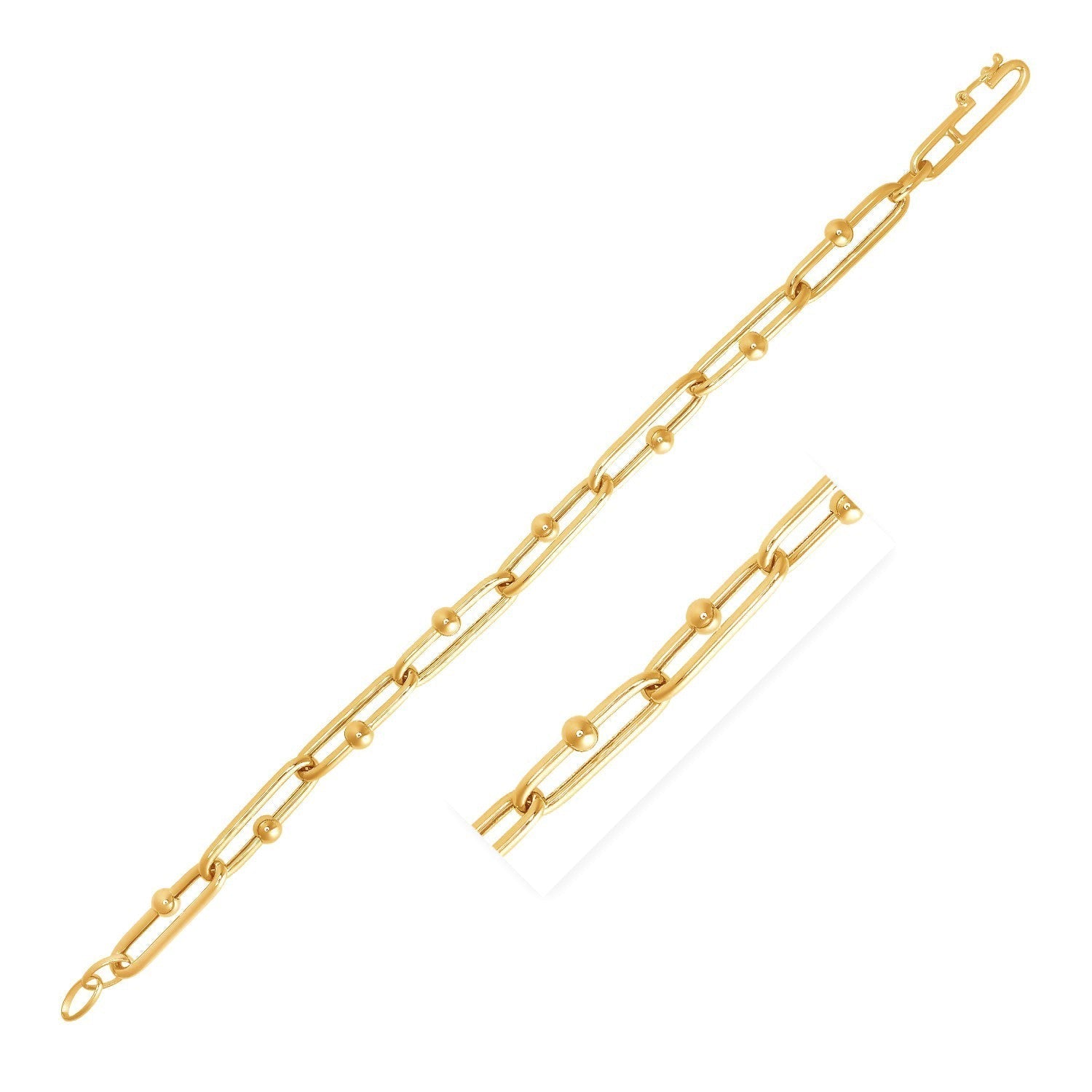 14k Yellow Gold 7 3/4 inch Beaded Oval Chain Bracelet Bids.com
