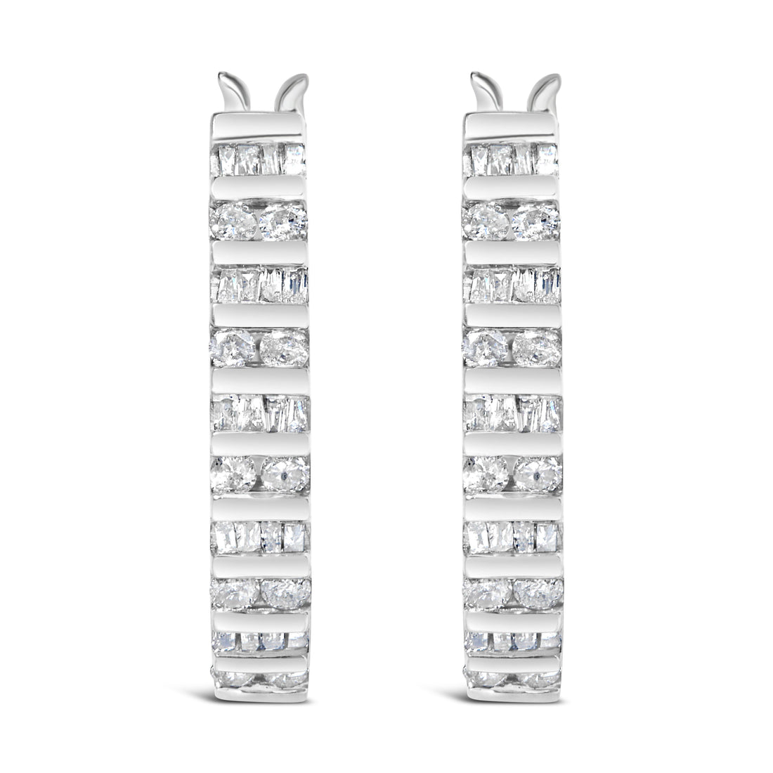 10K White Gold 1.0 Cttw Alternating  Diamond "U" Hoop Earrings (I-J Color, I2-I3 Clarity) Bids.com