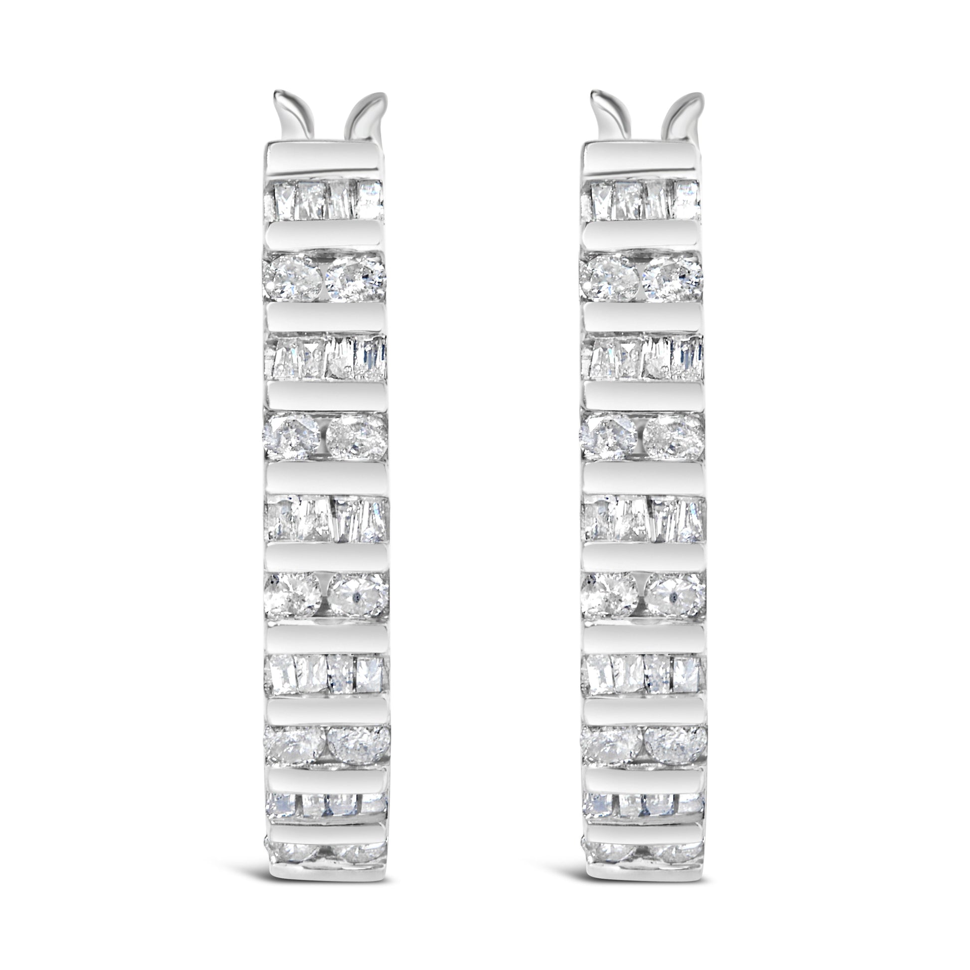 10K White Gold 1.0 Cttw Alternating  Diamond "U" Hoop Earrings (I-J Color, I2-I3 Clarity) Bids.com