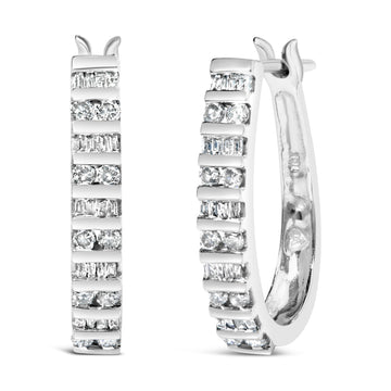 10K White Gold 1.0 Cttw Alternating  Diamond "U" Hoop Earrings (I-J Color, I2-I3 Clarity) Bids.com
