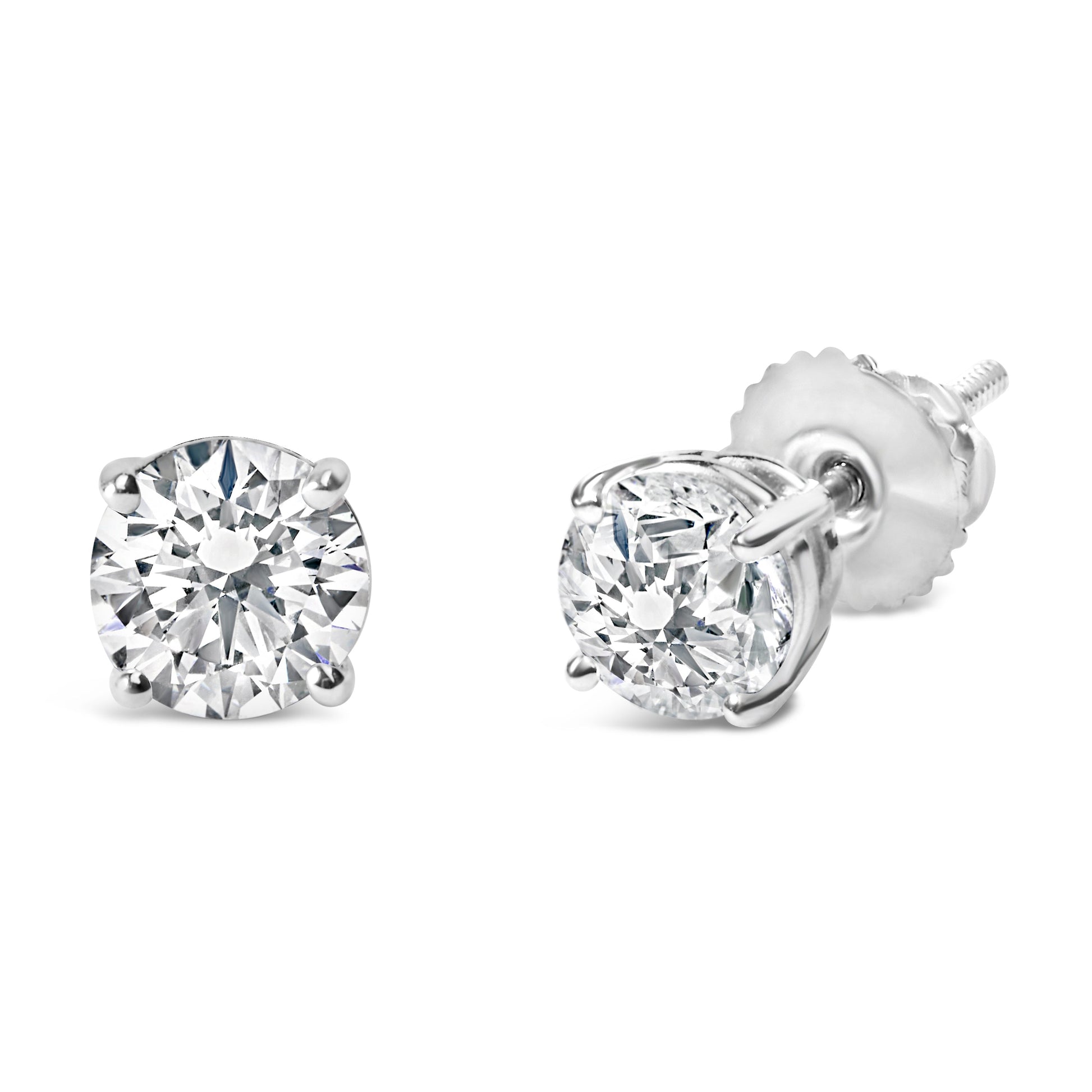 14K White Gold 2.00 Cttw Lab Grown Round Brilliant-Cut Diamond Classic 4-Prong Stud Earrings with Screw Backs (F-G color, VVS2-VS1 Clarity) Bids.com