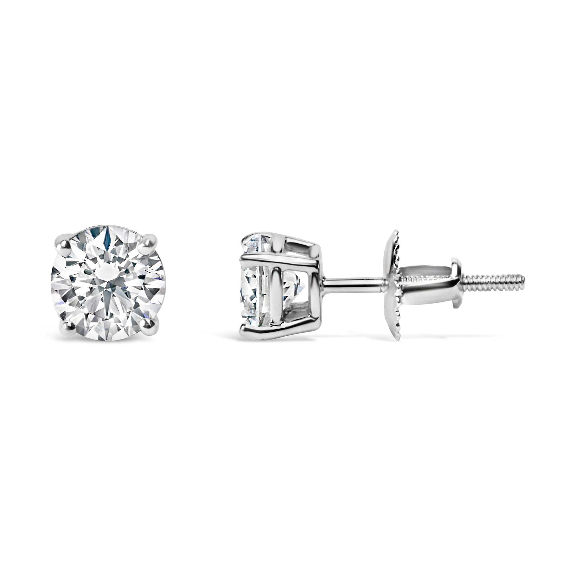 14K White Gold 2.00 Cttw Lab Grown Round Brilliant-Cut Diamond Classic 4-Prong Stud Earrings with Screw Backs (F-G color, VVS2-VS1 Clarity) Bids.com