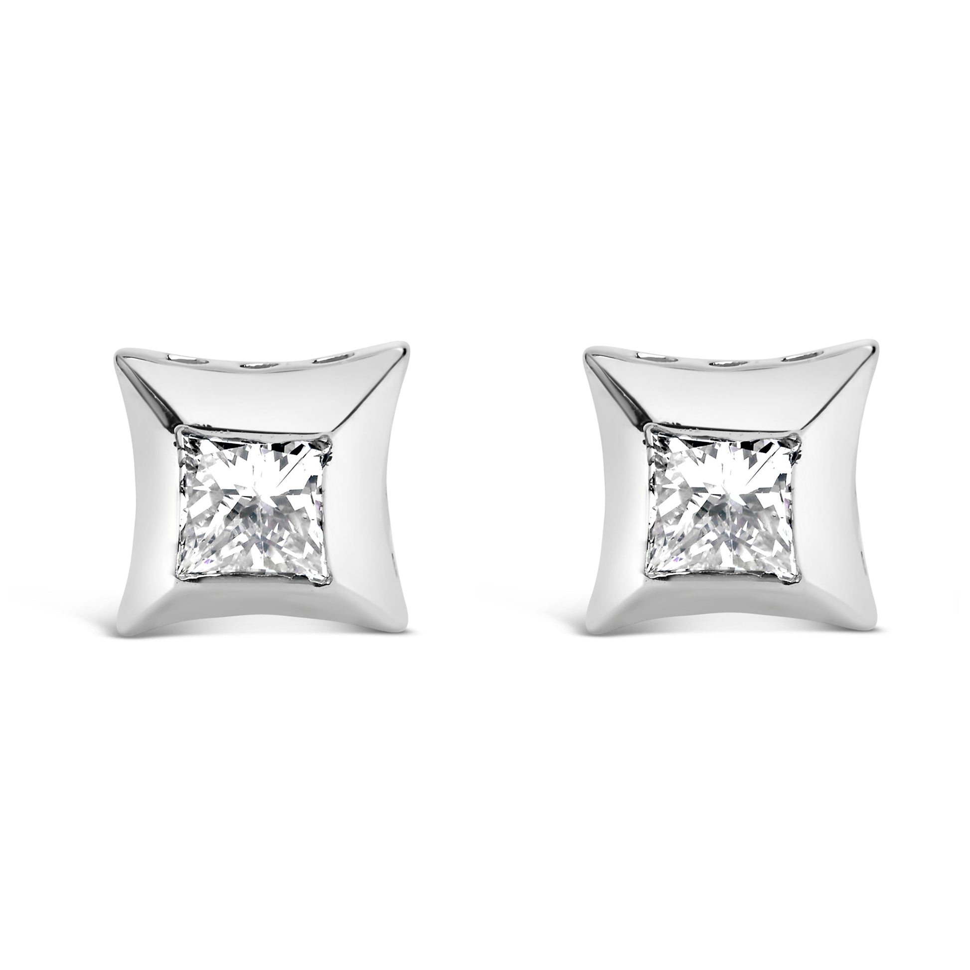 10K White Gold 1/2 Cttw Invisible Set Princess-Cut Diamond Stud Earrings (H-I Color, SI2-I1 Clarity) Bids.com